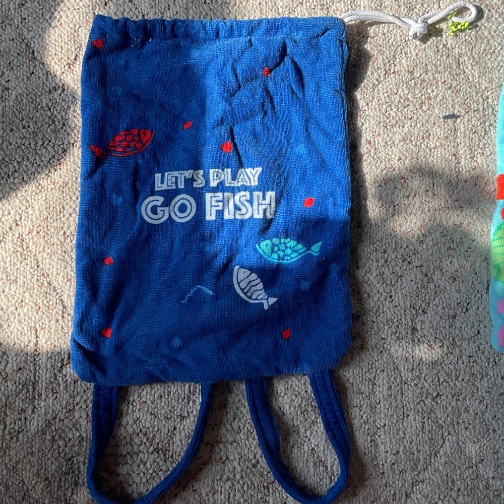 Let's Play Go Fish Blue Drawstring Backpack